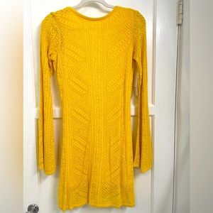 Yellow crocheted bell sleeve mini dress!